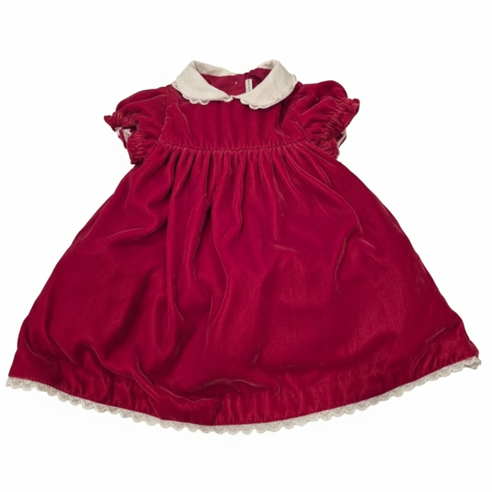 Janie & Jack Red Velvet Baby Dress with White Collar